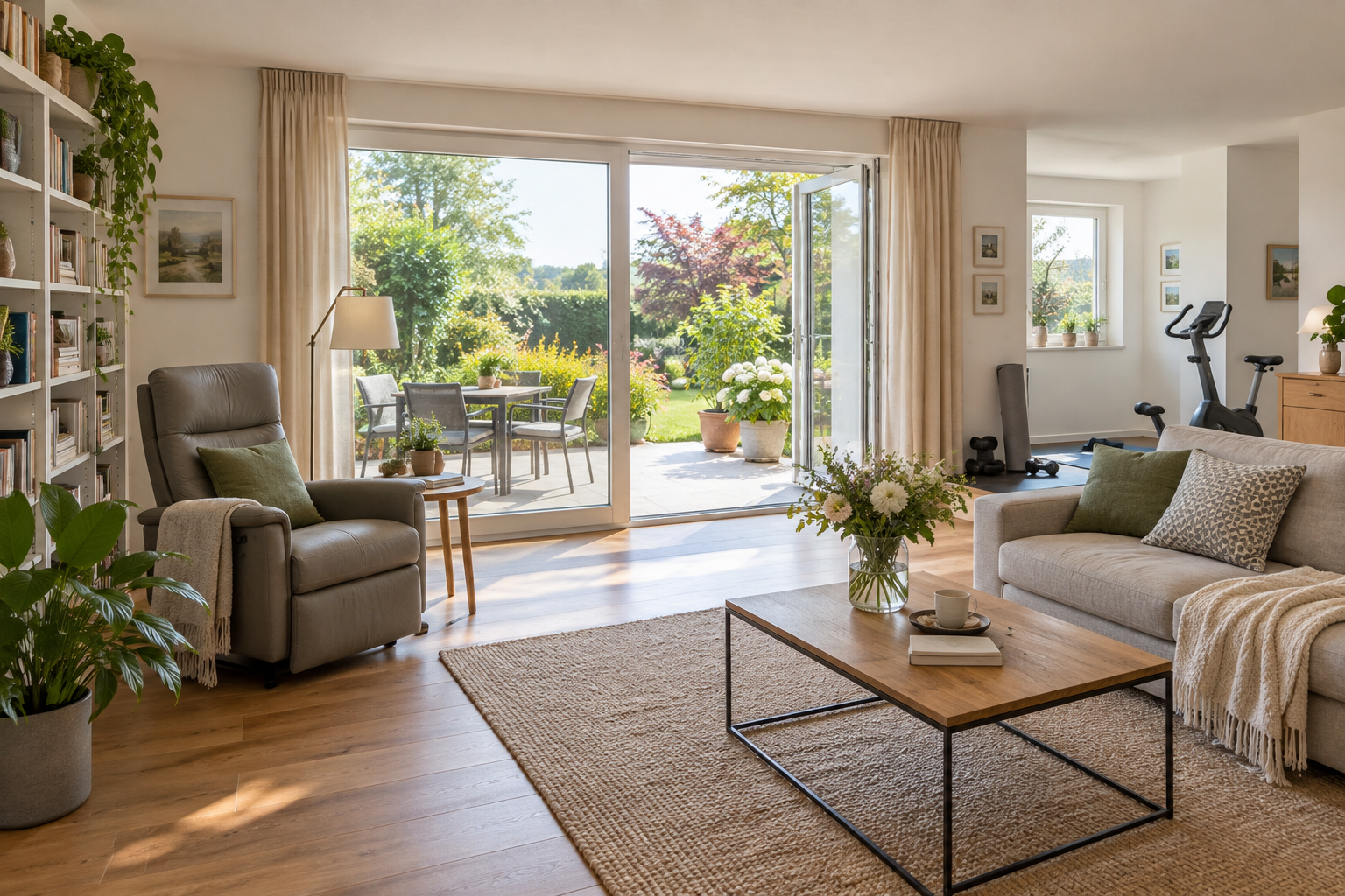Heller Wohnraum mit Terrasse und ruhigem Rückzugsplatz